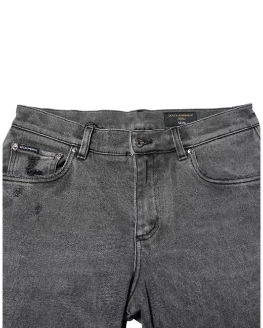 Dolce & Gabbana Gray Ripped Straightleg Jeans for men