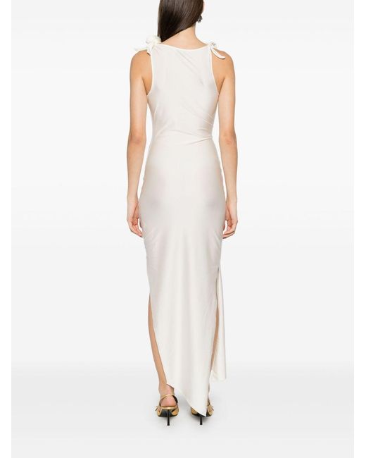 Coperni White Evening Dress With Knotted Fabric Flowers