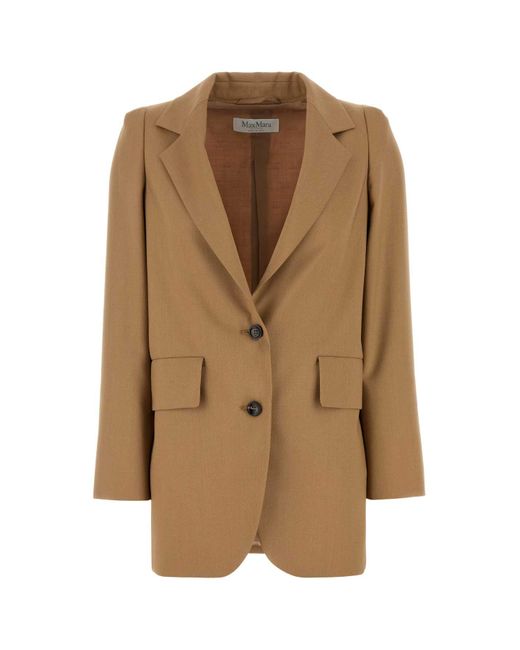 Max Mara Brown Camel Wool Blend Kitten Blazer