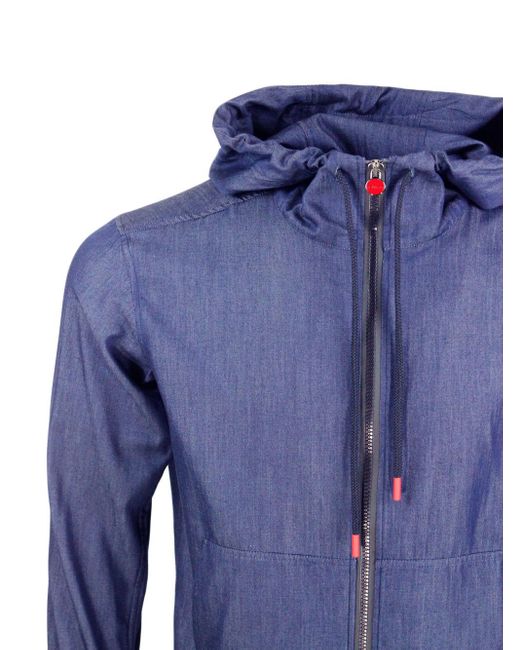 Kiton Blue Super Light Sweatshirt Jacket With Hood for men
