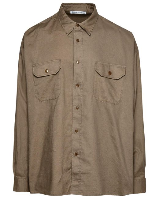 Acne Brown Beige Cotton Shirt for men