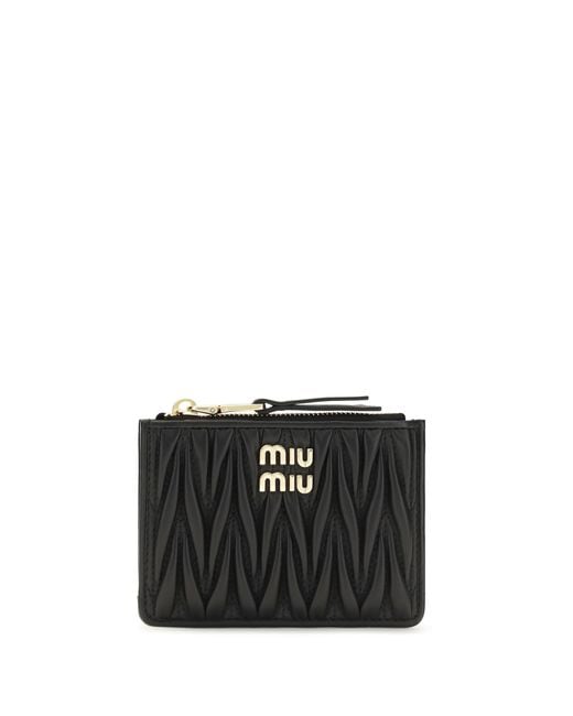 Miu Miu Black Leather Wallet With Logo Lamb & Purses