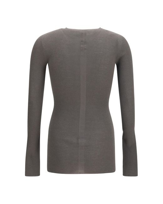 Rick Owens Gray Slim Ribbed Long-Sleeve Sweater Merino Wool Ovis Aries for men