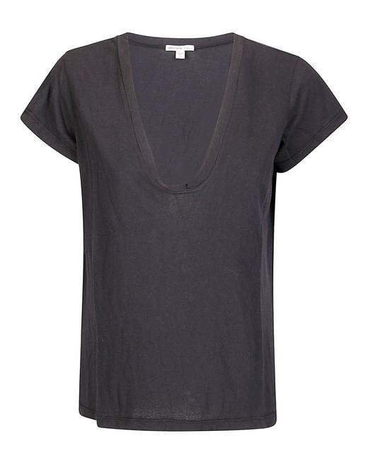 James Perse Black High Gauge Jersey Deep V Tee