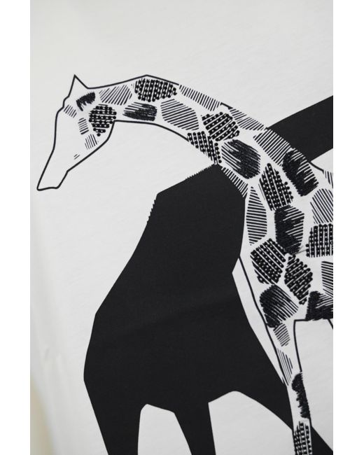 Max Mara Studio White Rita Cotton T-shirt With Giraffe Print