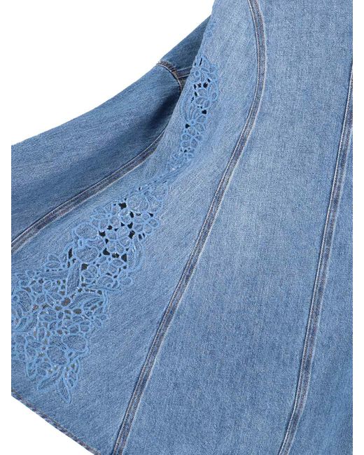 Chloé Blue Embroidery Midi Skirt