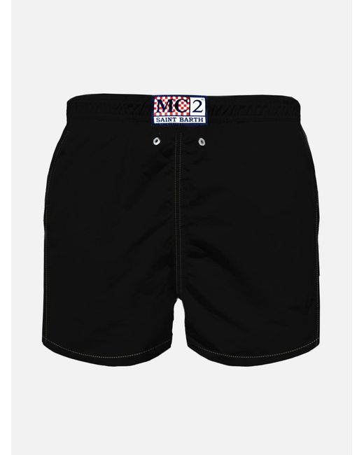 Mc2 Saint Barth Black Boy Swim Shorts With Devil Bart Patch for men