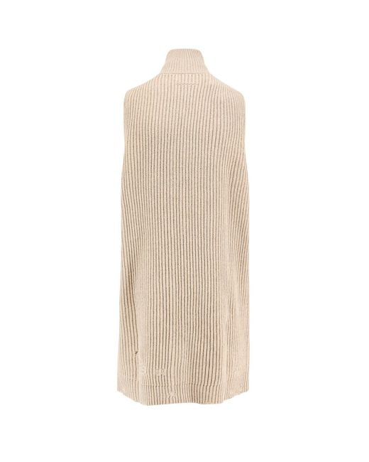 MM6 by Maison Martin Margiela Natural Sleeveless Long Wool Blend Cardigan With Distressed Effect