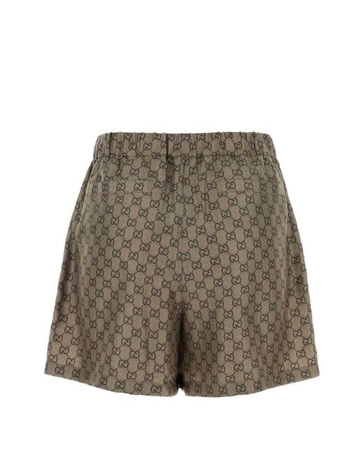 Gucci Brown Gg Print Silk Shorts