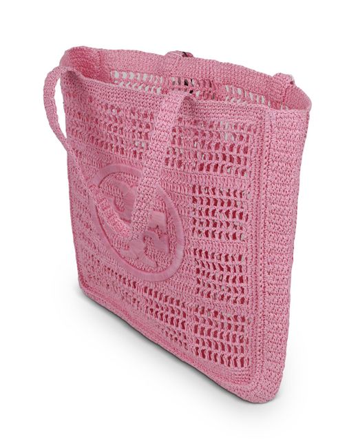 Tory Burch Ella crocheted-raffia Tote Bag - Pink