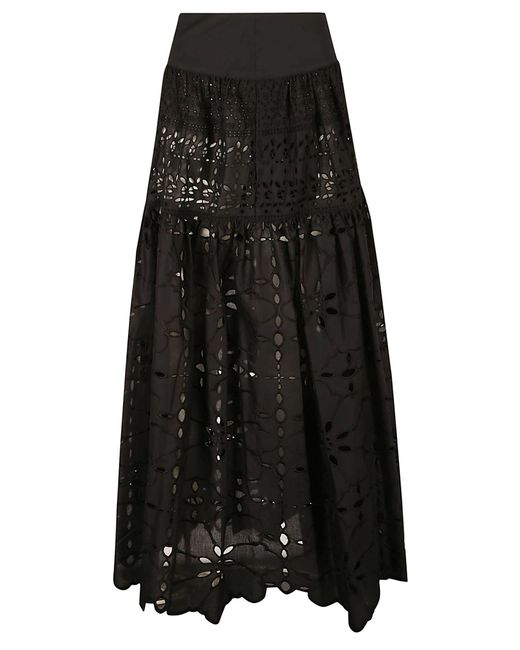 Ermanno Scervino Black High-Waist Floral Perforated Skirt