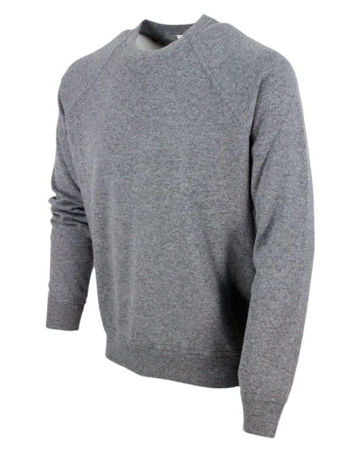 Malo Gray Long-Sleeved Crewneck Sweater Cashmere for men