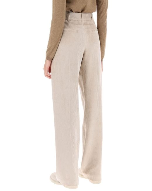 Brunello Cucinelli White Straight Leg Pants In Corduroy