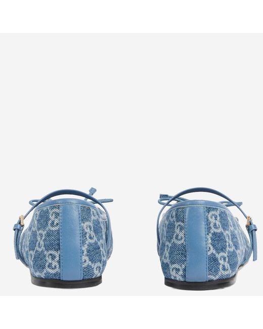 Gucci Blue Flats Gg Fabric Leather And