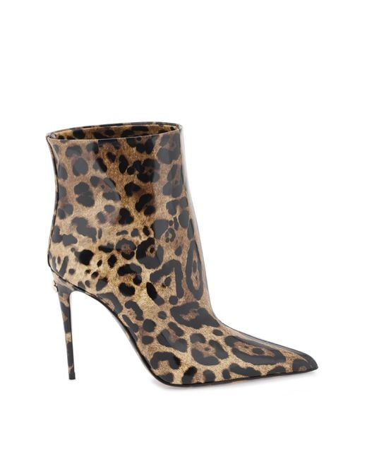 Dolce & Gabbana Brown Glossy Leather Ankle Boots