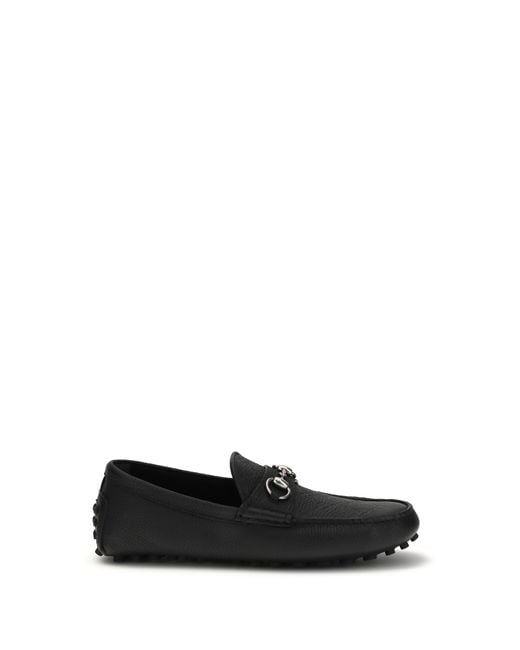 Gucci Black Driver Loafers Horsebit Calf Leather for men