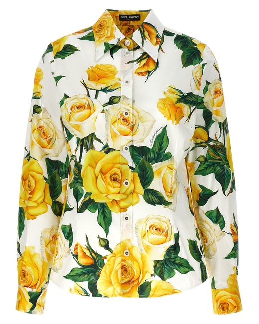 Dolce & Gabbana Yellow Long-Sleeved Cotton Shirt With Rose