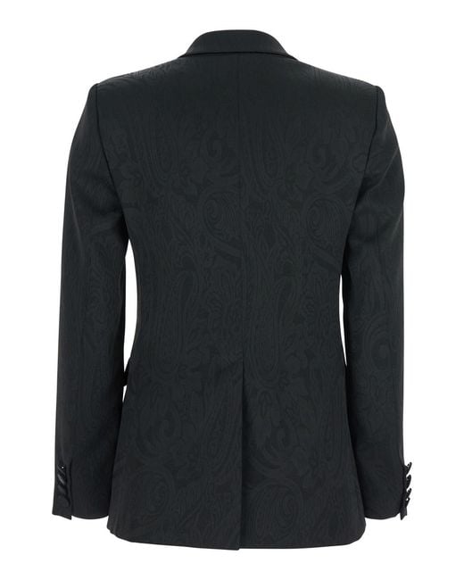 Le Plain Black Double-Breasted Jacket With Damask Effect