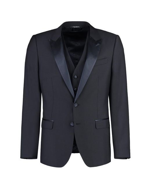 Dolce & Gabbana Black Wool And Silk Three-pieces Suit for men