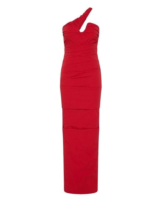 Rachel Gilbert Freda Stretch Paper Taffeta Long One-Shoulder Dress With Curved U-Shaped Bust Line