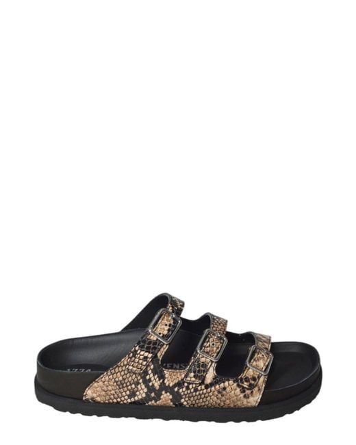Birkenstock Black Florida Printed Triple-Buckle Slides