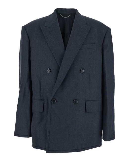Juun.J Blue Double-Breasted Jacket With Peaked Revers And Patch Pockets On Front for men