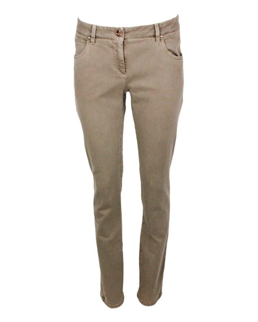 Brunello Cucinelli Gray Five-Pocket Garment-Dyed Stretch Denim Trousers. Slim Model
