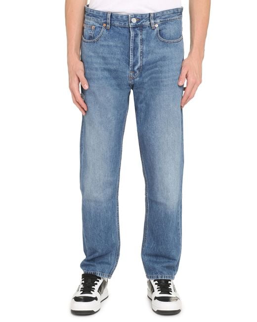 Valentino Garavani Blue 5-Pocket Straight-Leg Jeans Cotton; Patch: Leather Regular for men