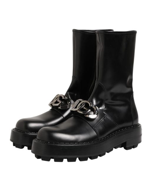Dolce & Gabbana Black Lug Sole Leather Boots for men