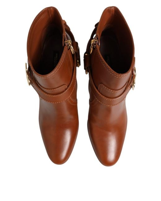 Dolce & Gabbana Brown Leather Dg Logo Buckle Ankle Boots Shoes Calf