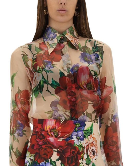 Dolce & Gabbana Multicolor Flower Print Chiffon Shirt