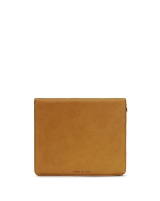 Brunello Cucinelli Brown Leather Laptop Case Calf Bos Taurus Wallet for men