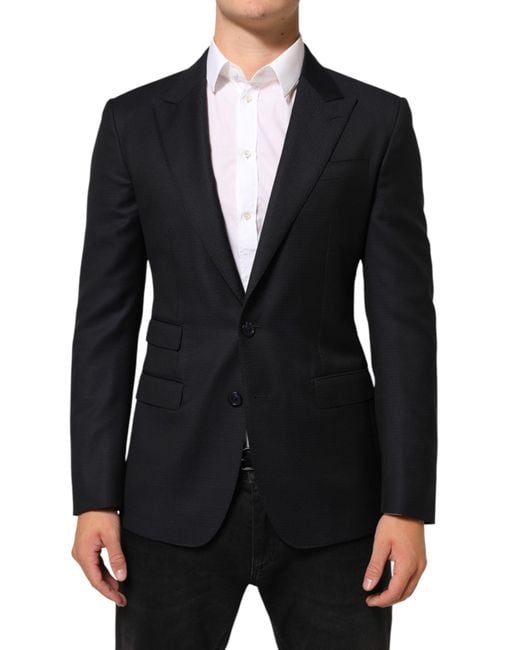 Dolce & Gabbana Black Dark Blue Wool Napoli 2 Button Men Suit Blazer for men