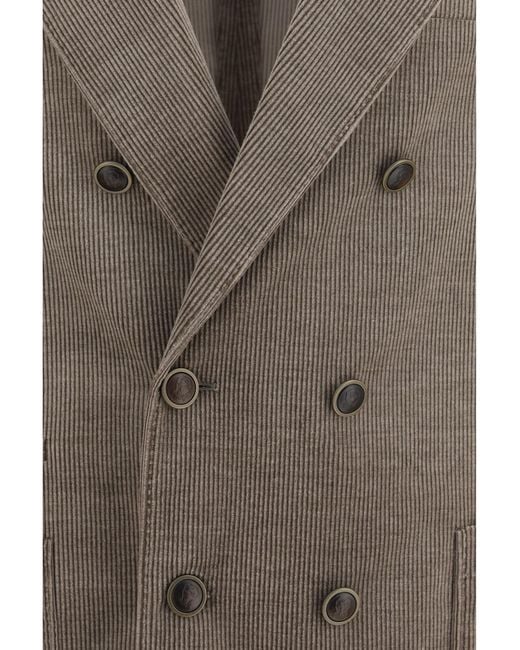 Brunello Cucinelli Gray Jacket Double-Breasted Corduroy Cotton for men
