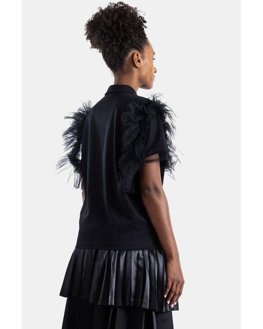 Noir Kei Ninomiya Black Tulle Ruffle Polo Shirt T-Shirts And Polos