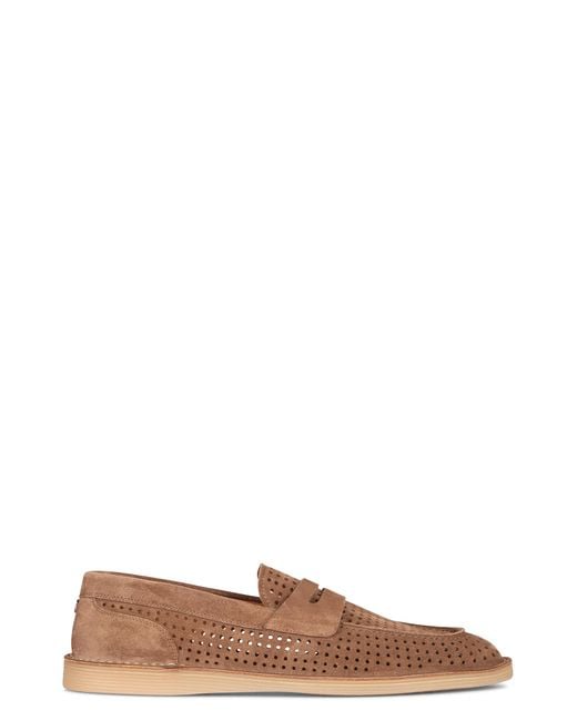 Dolce & Gabbana Brown Suede Loafers Calfskin for men