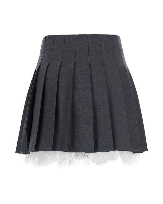 Self-Portrait Gray Skirt With Lace Trim
