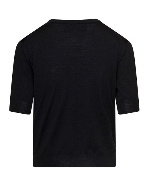 Gucci Black Cropped T-Shirt With Logo Embroidery And Horsebit Intarsia