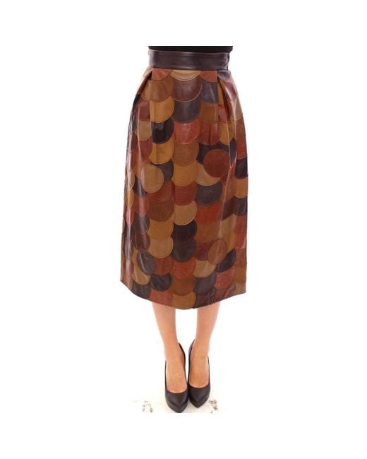 Dolce & Gabbana Brown Patchwork Leather Straight Skirt