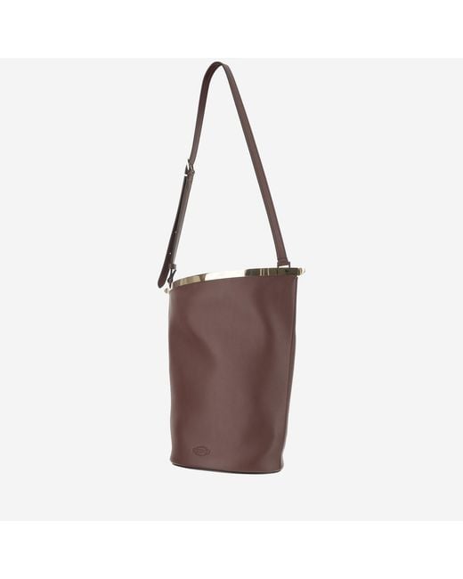 Tod's Brown Small Leather Bucket Bag Calfskin Handbags
