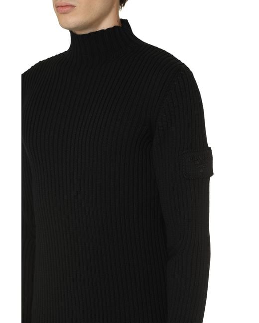 Prada Black Virgin Wool Turtleneck Sweater for men