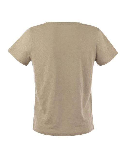 Majestic Filatures Natural Linen V-Neck T-Shirt With Short Sleeves