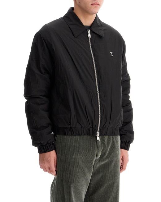 AMI Black Crumpled Canvas Bomber Jacket for men