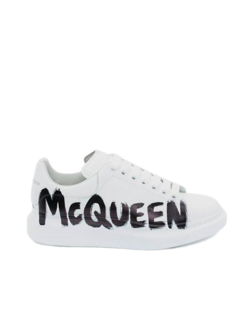 Alexander McQueen White Graffiti-Print Oversized Sneakers