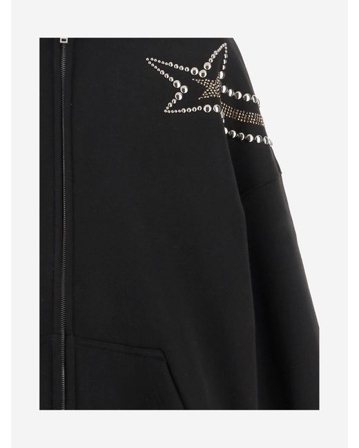 we11done Black Cotton Hoodie With Star Detail And Front Zipper for men