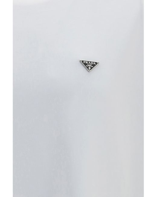 Prada White Cotton T-Shirt With Triangle Logo T-Shirts for men
