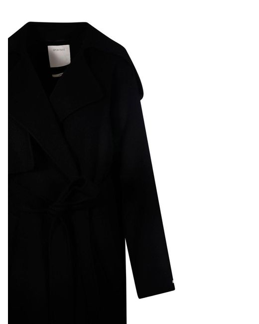 Sportmax Black Belted Long-Sleeved Coat
