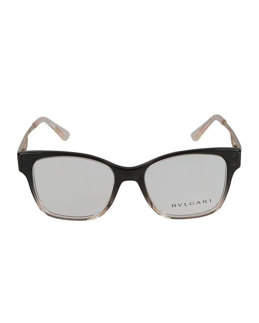 BVLGARI Gray Perforated Temple Clear Lens Glasses