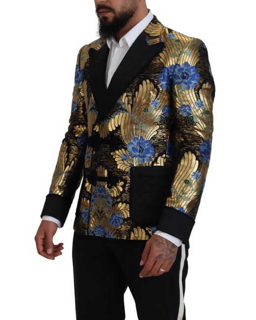 Dolce & Gabbana Black Floral Brocade Blazer Double Breasted for men
