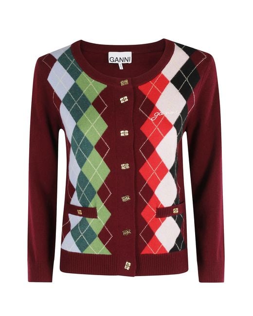 Ganni Red Cashmere Wool Mix Cardigan
